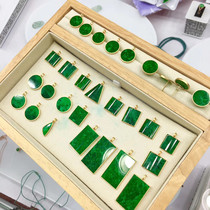 Full green jade no thing brand pendant 18K gold inlay natural A goods square round round choker jade pendant