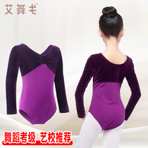 Childrens Dance Costume Spring and Autumn Chinese Dance Examination Dress Body Dress Girls Short-sleeved Ballet Practice Dress Dance Costume