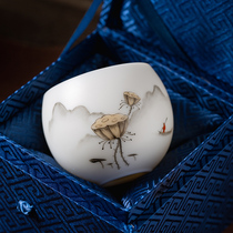 Tea cup Personal use vegetarian white porcelain hand-painted showerhead Household Japanese Kung Fu tea tea holder Tea cup master cup Single cup