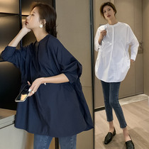 Pregnancy long sleeve autumn wear large size loose slim coat small man belly white shirt autumn pregnant woman shirt