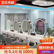 Hairdressing shop single-sided double-sided barber shop with lamp desktop wall-cutting mirror hair salon special dyeing and hot mirror