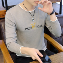Autumn long-sleeved round neck sweater mens Korean version of the wild base shirt thin slim fashion handsome knitted sweater line
