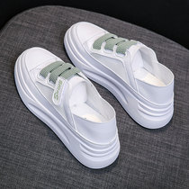 Tide brand leather white shoes womens 2021 spring and summer new versatile muffin thick bottom breathable inner height-increasing explosion-style sports shoes