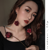 Gothic Black Red Method Retro Rose Ears 2021 New Long Tide Pure Silver Earring Temperament Earline Female Summer