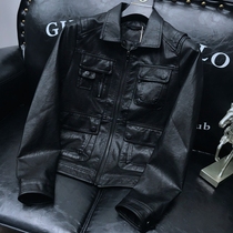 European station leather jacket mens jacket spring and autumn slim Korean youth Haining lapel handsome soft leather locomotive tide