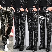 Korean slim winter plus velvet mens leather pants tight leggings windproof and warm motorcycle mens trousers Tide pants