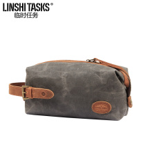 Mens hand grip bag new hand grab bag large capacity wallet casual canvas genuine leather retro Han version clip-wave custom