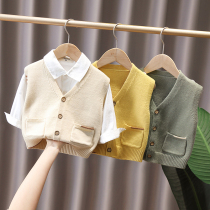 Boy Baby Knit Waistcoat Spring Autumn Clothing New Foreign Air Boy Sweater Vest Waistcoat Outside of Child Bottling Tide
