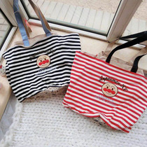 Japanese Breadman parent-child mom bag striped cotton cloth childrens small backpack to send the same pendant