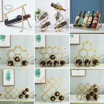 Nordic wrought iron red wine rack wine furnishings Diamond Hive creative wine shelf living room wooden red wine rack