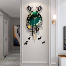 Nordic deer head clock wall clock living room home fashion light luxury decoration wall clock modern simple creative hanging watch
