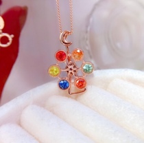 New Natural Fancy Sapphire Pendant Necklace Womens Pendant Windmill Model Turnable Pendant Collarbone Chain 925 Silver