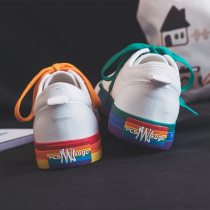 Tide brand white shoes womens 2021 new summer wild rainbow mandarin duck canvas shoes breathable board shoes ins tide shoes