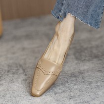 GANAIER rage stress-free ~ comfortable new tip leather carving shoes female chunky-heel surest 3 5CM