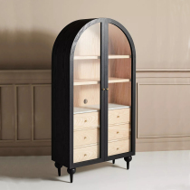 American Countryside Vaulted Wine Cabinet Method Side Cabinet Retro Solid Wood Bookcase Nordic Glass Door Double Door Storage Customizable