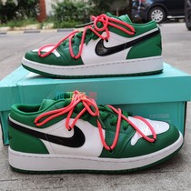 DIY private guest-made explosive modified sneakers custom aj1 little Celtic White green punch transformation ow joint green board shoes