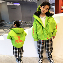 Boy plus velvet padded tooling jacket 2021 autumn and winter clothes new children Korean version of cotton Tong childrens clothing