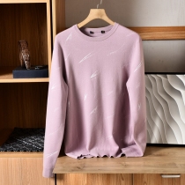 Big-name cut tail single pink jacquard knitwear mens spring and autumn thin slim slim clothing youth fashion soft sweater