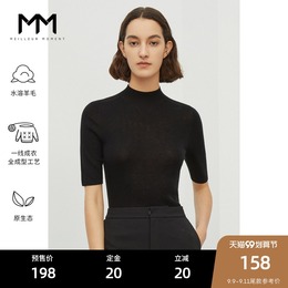(99 pre-sale) MM Mam 21 autumn new semi-high neck base shirt Women black short sleeve sweater 5C8932363
