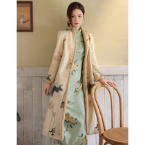 Long sleeve plus velvet cheongsam cardigan coat winter female mother young plain elegant warm comfortable Joker coat daily
