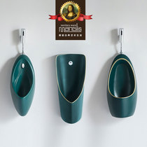  One-piece automatic induction urinal Wall-mounted household mens urinal Floor-standing dark green ceramic urinal