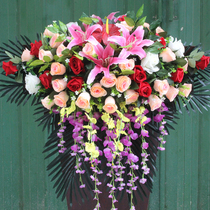 The podium flower simulation flower conference room fake flower decoration front desk flower speech stage under the hanging flower conference table decoration hanging flower