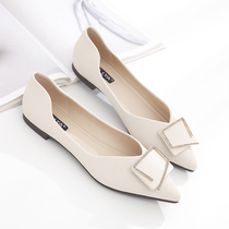 Pointed single shoes womens flat 2021 new spring and autumn Doudou shoes wild shallow mouth soft leather soft sole comfortable scoop shoes summer