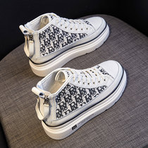 Stars with the same high-top wild white shoes womens 2021 spring and autumn new height-increasing casual canvas shoes thick-soled platform shoes