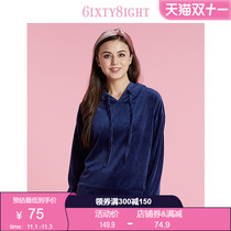 6IXTY8IGHT 68 Official Fashion Velvet Solid Color Soft Comfort Hooded Home Clothes Top Autumn HW07691