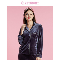 6IXTY8IGHT 68 official fashion temperament velvet solid color lapels loungewear pajamas tops women HW07672
