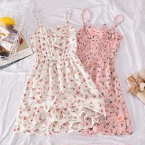 2020 summer flower color sling dress travel resort skirt seaside Bali long V collar floral skirt