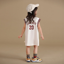 Pure Cotton One-piece Dress Girl Vest Skirt Summer Korea Children Foreign Air Sports Wind Basketball Skirt Baby Loose Skirt