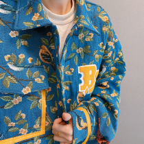 dannyandzee spring new national tide high street leprosy handsome Chinese flower bird jacquard lapel jacket jacket male INS