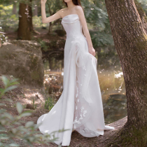 Tapered light wedding dress 2021 new bridal forest Super fairy dream satin outing female little dress temperament
