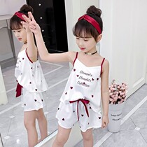 Girls  pajamas Spring and Autumn ice Silk Princess style childrens night dresses Summer thin baby girl suit suspenders home clothes