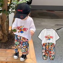 Boy suit Summer children 3 mens baby Summer clothes handsome 5 trendy T-shirt Long pants summer style 4 mid child tide two-and-a-half years old