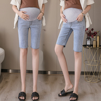 Pregnant women denim pants summer wear thin short pants tide mom little pants slim solid color simple denim pants