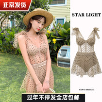 Swimsuit female summer 2021 new fairy spirit slim sexy tulle wave point small chest conjoined hot spring seaside swimsuit