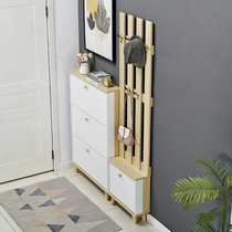 Nordic ultra-thin shoe cabinet flips into household entrance door narrow cloak frame one wall can sit solid wood mask
