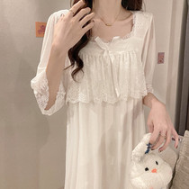 2022 new nightgown women summer short sleeve modal cotton mesh palace princess wind spring and autumn ice silk home clothing