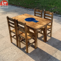 Hotpot table and chair restaurant snack bar long table farmhouse restaurant long square table barbecue table induction cooker integrated gas