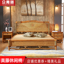 Handmade rattan queen bed Southeast Asian style double bed rattan bedside table rattan bed homestay rattan furniture rattan wood