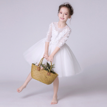 Korean girl evening dress piano performance dress Flower Girl Wedding Dress White children princess dress high-end foreign atmosphere