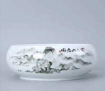 Ceramic ashtray large household living room retro Chinese style pen wash desktop fruit shell storage slag tank blue and white tea wash