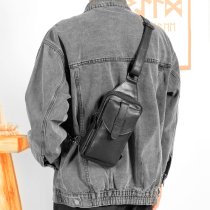 Mens genuine leather chest bag slanted satchel male trend Head layer Bull Leather Small Satchel multifunction Single-shoulder thoracic front pouch Youth