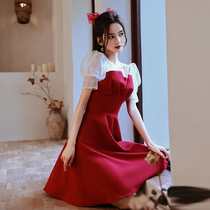 Wine red summer thin section fugitive princess toast dress Bride small temperament short dress can usually be worn by women