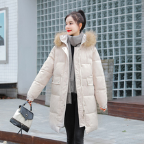 2021 New Korean version of pregnant women cotton clothes tide long bread loose winter hair collar pregnant women down jacket women