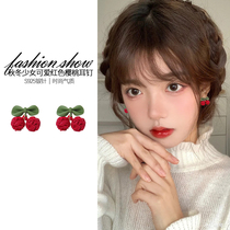 Red cherry ear clip without earbughole Girl 2022 New wave butterfly knot Earrings design Sensation Temperament Student Earrings