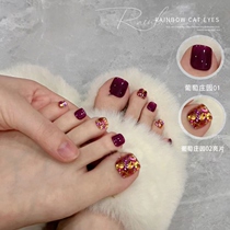 Summer nail net red new grape manor big red grape color pedicure gel nail art sequins