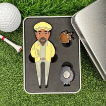 Independent station creative golf tool gift box cartoon character green fork ball label set magnetic suction metal ball fork